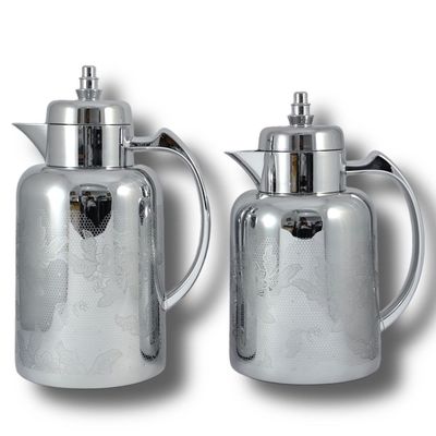 2-Piece Tea & Coffee Flask - 0.7 Liter & 1 Liter Capacity - Glass Inner - ABS Body - Silver