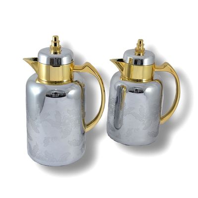 2-Piece Tea & Coffee Flask - 0.7 Liter & 1 Liter Capacity - Glass Inner - ABS Body - Silver & Gold