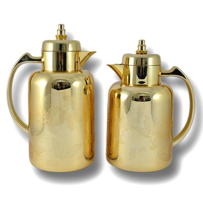 2-Piece Tea & Coffee Flask - 0.7 Liter & 1 Liter Capacity - Glass Inner - ABS Body - Gold