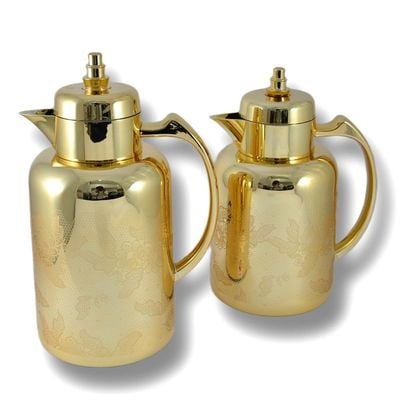 2-Piece Tea & Coffee Flask - 0.7 Liter & 1 Liter Capacity - Glass Inner - ABS Body - Gold