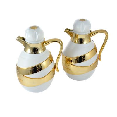 2-Piece Tea & Coffee Flask - 1 Liter & 1 Liter Capacity - Glass Inner - ABS Body - White & Gold