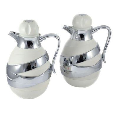 2-Piece Tea & Coffee Flask - 1 Liter & 1 Liter Capacity - Glass Inner - ABS Body - White & Silver