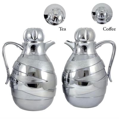 2-Piece Tea & Coffee Flask - 1 Liter & 1 Liter Capacity - Glass Inner - ABS Body - Silver