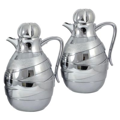 2-Piece Tea & Coffee Flask - 1 Liter & 1 Liter Capacity - Glass Inner - ABS Body - Silver