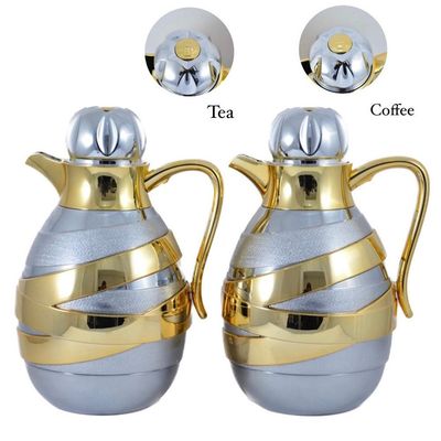 2-Piece Tea & Coffee Flask - 1 Liter & 1 Liter Capacity - Glass Inner - ABS Body - Silver & Gold