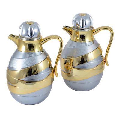 2-Piece Tea & Coffee Flask - 1 Liter & 1 Liter Capacity - Glass Inner - ABS Body - Silver & Gold