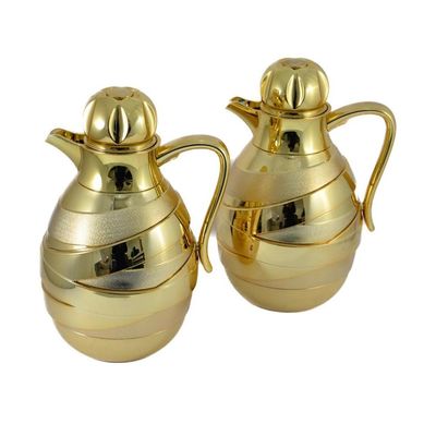 2-Piece Tea & Coffee Flask - 1 Liter & 1 Liter Capacity - Glass Inner - ABS Body - Gold