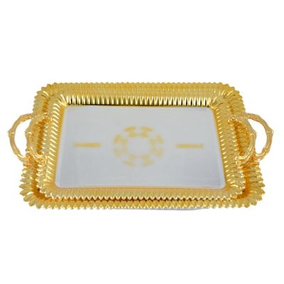 2-Piece Rectangular Luxury Serving Tray, Large 48cm x 34cm & Medium 41cm x 29cm, Steel, Silver & Gold