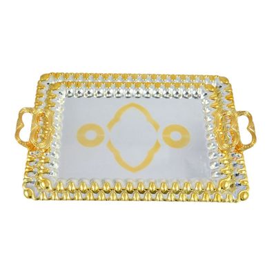 2-Piece Rectangular Luxury Serving Tray, Large 48cm x 34cm & Medium 41cm x 29cm, Steel, Silver & Gold