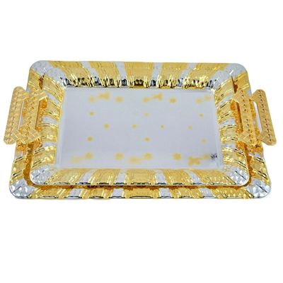 2-Piece Rectangular Luxury Serving Tray, Large 48cm x 34cm & Medium 41cm x 29cm, Steel, Silver & Gold