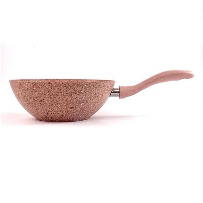 Home Maker Non-Stick High Quality Granite Wok Pan 24cm, PFOA Free, Pink  