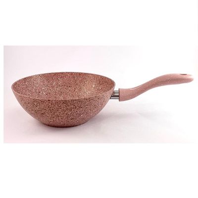 Non-Stick High Quality Granite Wok Pan 24cm, PFOA Free, Pink  