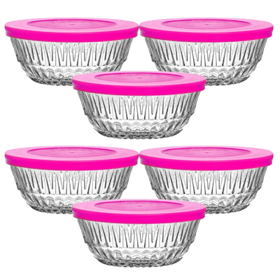 6-Piece Alinda Glass Bowl Set, Plastic Lid, 215 ml 