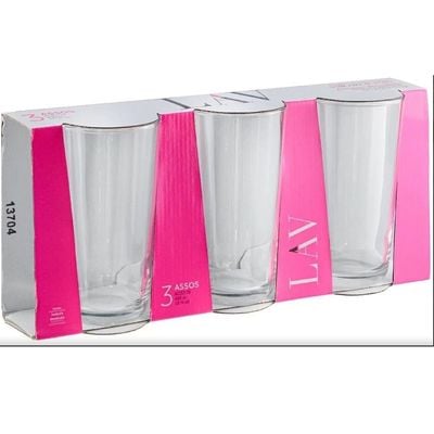 3-Piece Assos Long Tumbler, 490 ml, Clear