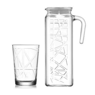 7-Piece Line Beverage Set, 1200 ml Jug & 6-Piece 205 ml Tumbler, Clear