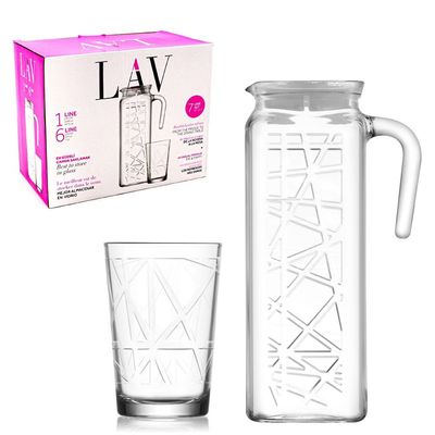 7-Piece Line Beverage Set, 1200 ml Jug & 6-Piece 205 ml Tumbler, Clear