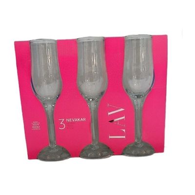 3-Piece Nevakar Champagne Flute Set, 195 ml, Clear