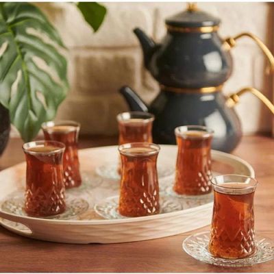 Lav 12-Piece Odin Tea Set, 6 Piece Tea Glass 170 ml & 6 Piece Tea Plate 124mm