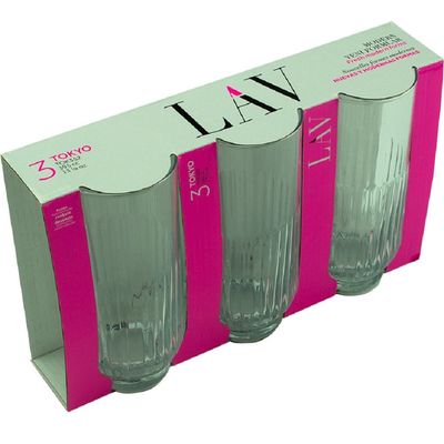 3-Piece Tokyo Long Drink Glass Set, 395 ml, Clear