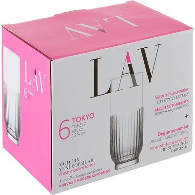 Lav 6-Piece Tokyo Long Drink Glass Set, 395 ml, Clear