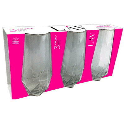 3-Piece Valeria Long Drink Tumbler Set, 460 ml, Clear