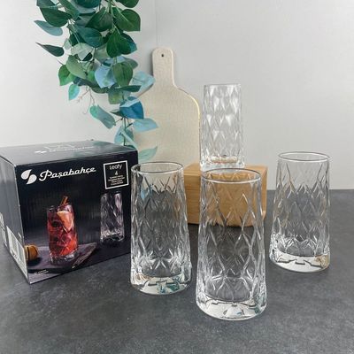 4-Piece Leafy Long Drink Glass Set, 450 ml, Clear