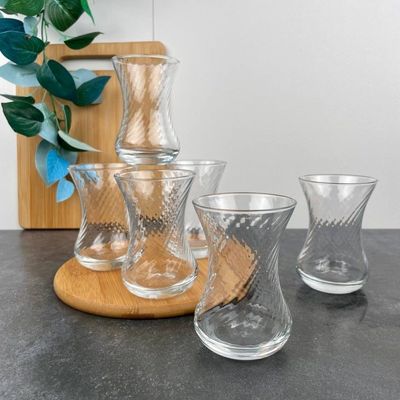 6-Piece Ince Belli Tea Cup Set, Optical Design, 125 ml, Clear