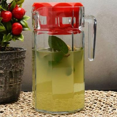 Kosem Glass Jug With Acrylic Lid, 1250 ml, 219 mm Height, 122 mm Diameter, Clear