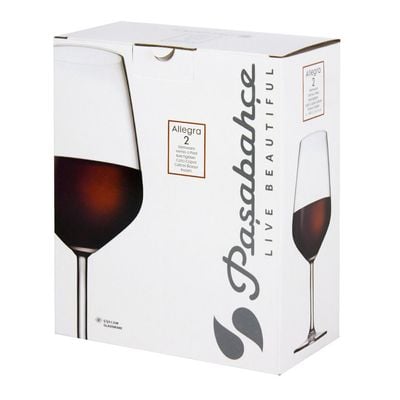 Pasabahce 2-Piece Allegra Red Wine Glass Set, 490 ml, 217.5 mm Height, 63.5 mm Diamater, Clear