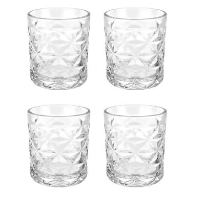 4-Piece Estrella Whisky Tumbler, 360 ml,  107 mm Height, 89 mm Diameter, Clear