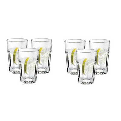 6-Piece V-Block Antimicrobial Coating Casablanca Juice & Long Drink Glass Set, 290 ml, 120 mm Height, 78 mm Diameter, Fully Tempered, Clear