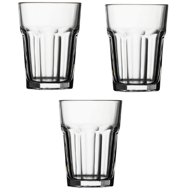 3-Piece Casablanca Long Drink Glass Set, 415 ml, 130 mm Height, 87 mm Diameter, Fully Tempered, Clear