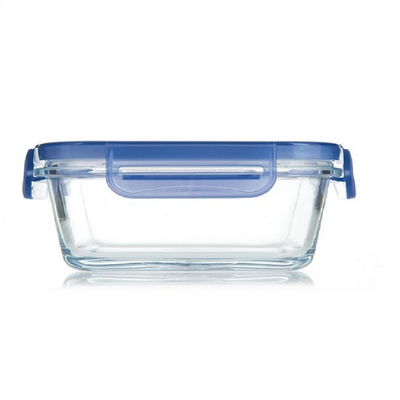 Pasabahce Lockie Lock Glass Food Container, 365 ml, Blue Lid, Stackable, 52 mm Height, 99x133 mm 