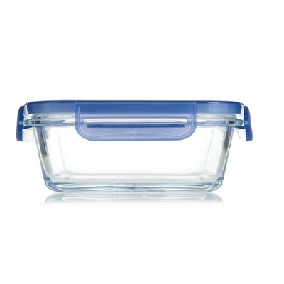 Lockie Lock Glass Food Container, 365 ml, Blue Lid, Stackable, 52 mm Height, 99x133 mm 