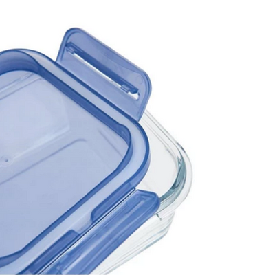 Pasabahce Lockie Lock Glass Food Container, 365 ml, Blue Lid, Stackable, 52 mm Height, 99x133 mm 