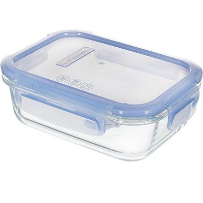 Lockie Lock Glass Food Container, 640 ml, Blue Lid, Stackable, 52 mm Height, 171x126 mm 