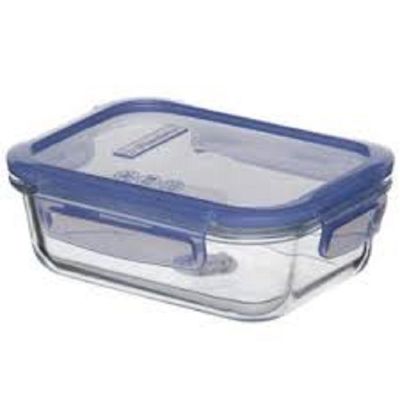 Lockie Lock Glass Food Container, 1030 ml, Blue Lid, Stackable, 60 mm Height, 198x148 mm 