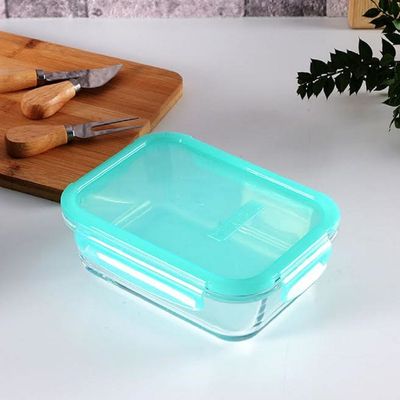 Lockie Lock Glass Food Container, 1030 ml, Green Lid, Stackable, 60 mm Height, 198x148 mm 