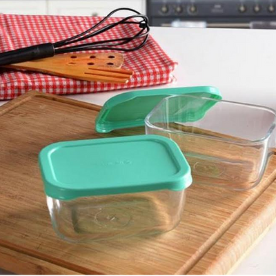 Snowbox Glass Food Container, 760 ml, Green Lid, 69 mm Height, 130 mm 