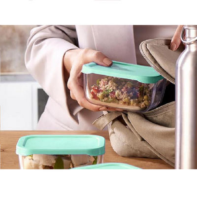 Pasabahce Snowbox Glass Food Container, 760 ml, Green Lid, 69 mm Height, 130 mm 