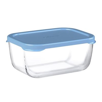 Snowbox Glass Food Container, 790 ml, Blue Lid, 62.5 mm Height, 108x158 mm 