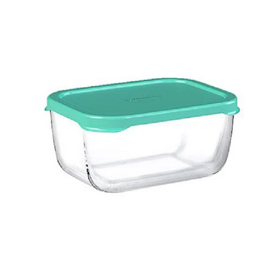 Snowbox Glass Food Container, 790 ml, Green Lid, 62.5 mm Height, 108x158 mm 