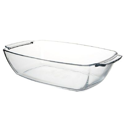 Borcam Rectangular Deep Glass Baking Tray, 4420 ml Capacity, 90 mm Height,  233x380 mm Diameter, Clear