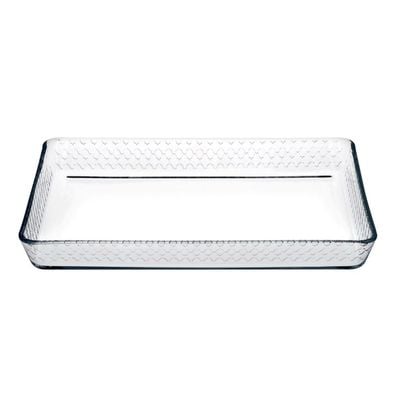 Pasabahce Borcam Rectangular Glass Baking Tray, 2850 ml Capacity, 45 mm Height, 370x240 mm Diameter, Clear