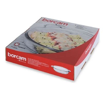 Borcam Round Glass Baking Tray With Handles, 1850 ml Capacity, 54 mm Height, 309X256 mm Diameter, Clear