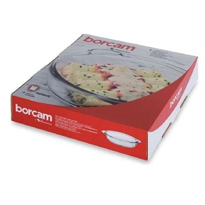 Pasabahce Borcam Round Glass Baking Tray With Handles, 1850 ml Capacity, 54 mm Height, 309X256 mm Diameter, Clear