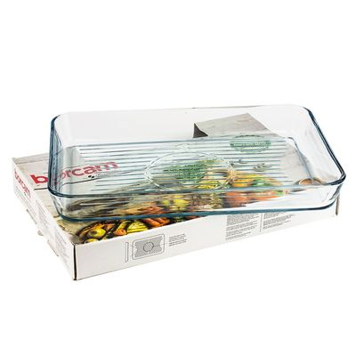 Borcam Grill Rectangular Glass Baking Tray, 3850 ml Capacity, 50 mm Height, 400x270 mm Diameter, Clear