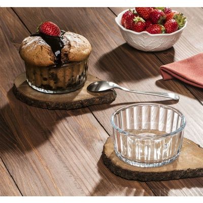 Borcam Small Round Glass Souffle Baking Bowl, 240 ml Capacity, 50 mm Capacity, 100 mm Diameter, Clear