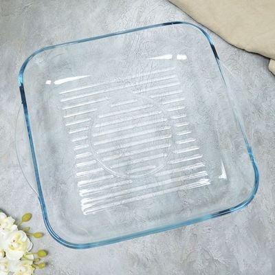 Borcam Grill Square Glass Baking Tray, 3250 ml Capacity, 60 mm Height, 317,5x282,5 mm Diameter, Clear