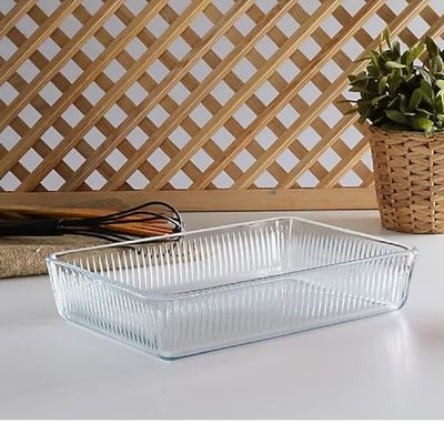 Borcam Rectangular Glass Baking Tray, 3000 ml Capacity, 64 mm Height, 306x209 mm Diameter, Clear